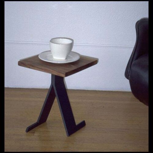 “Walker”, Walnut Side-table With Aluminum Frame.